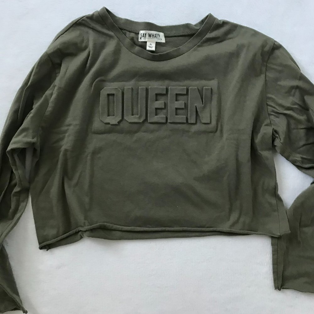 Say What Crop Top, Junior Size XL (Bust: 42"), Dark Green - Picture 4 of 4